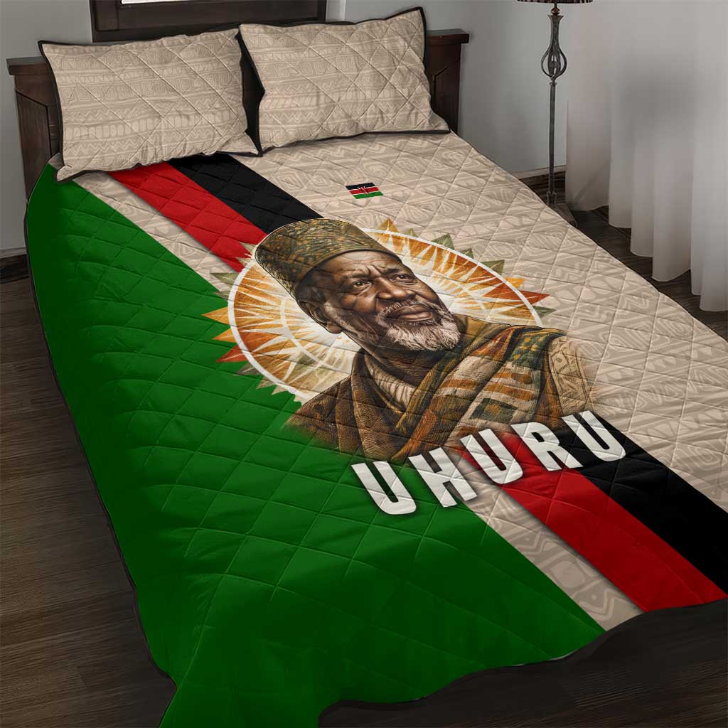 Jomo Kenyatta Quilt Bed Set Uhuru and Kenyan Heritage Quote Tribute - African Pride