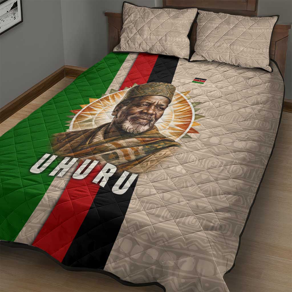 Jomo Kenyatta Quilt Bed Set Uhuru and Kenyan Heritage Quote Tribute - African Pride
