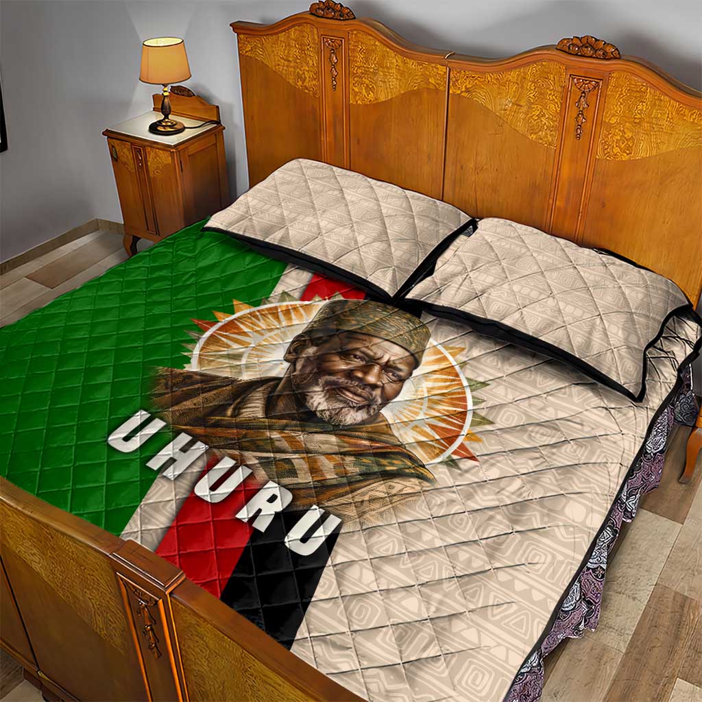 Jomo Kenyatta Quilt Bed Set Uhuru and Kenyan Heritage Quote Tribute - African Pride