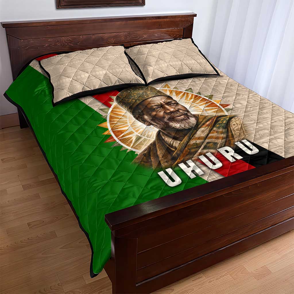Jomo Kenyatta Quilt Bed Set Uhuru and Kenyan Heritage Quote Tribute - African Pride