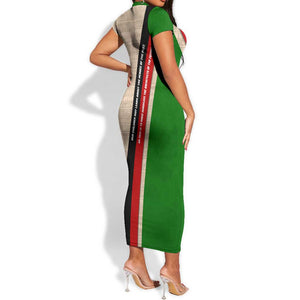 Jomo Kenyatta Short Sleeve Bodycon Dress Uhuru and Kenyan Heritage Quote Tribute - African Pride