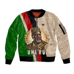 Jomo Kenyatta Sleeve Zip Bomber Jacket Uhuru and Kenyan Heritage Quote Tribute - African Pride