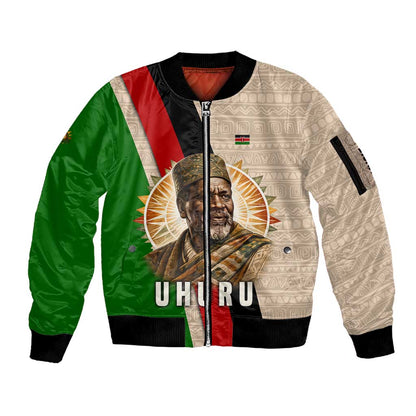 Jomo Kenyatta Sleeve Zip Bomber Jacket Uhuru and Kenyan Heritage Quote Tribute - African Pride