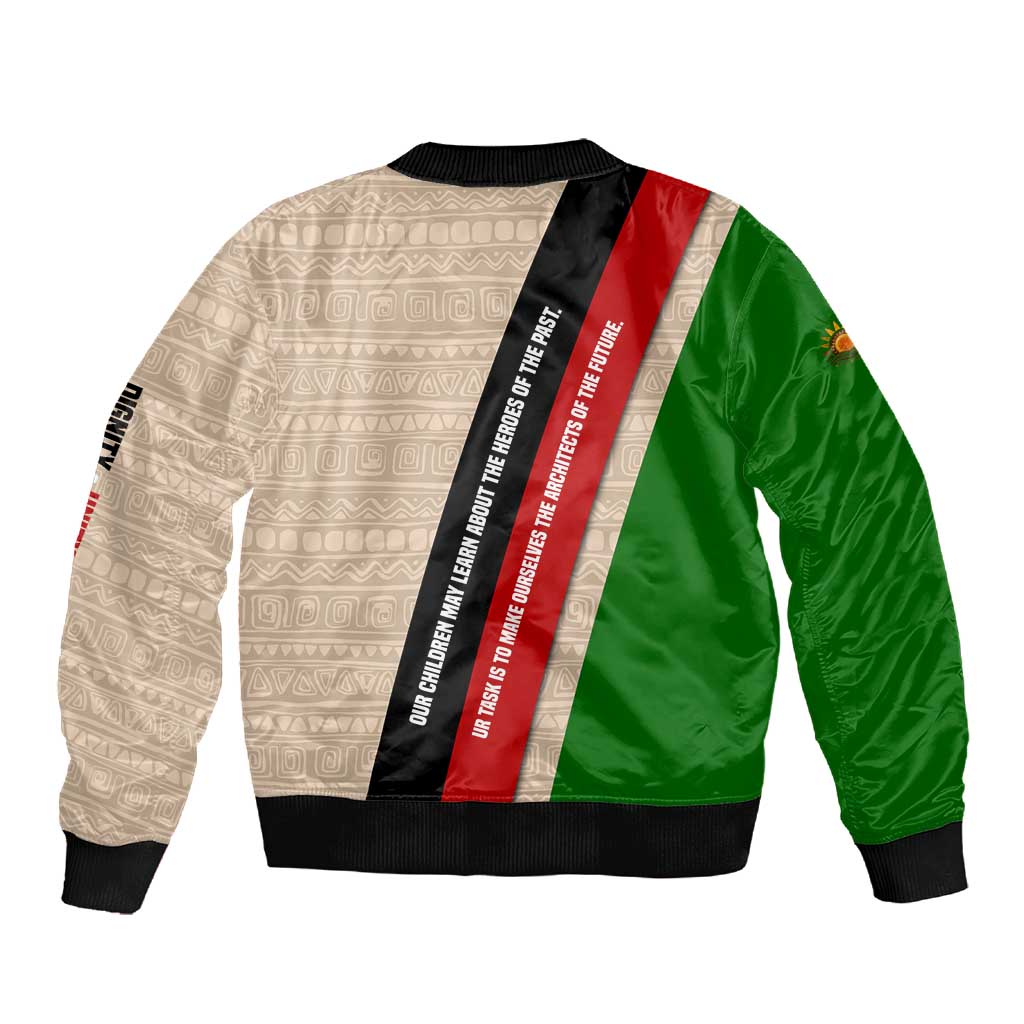 Jomo Kenyatta Sleeve Zip Bomber Jacket Uhuru and Kenyan Heritage Quote Tribute - African Pride
