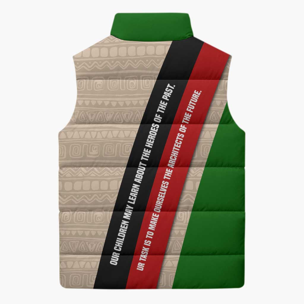 Jomo Kenyatta Sleeveless Puffer Jacket Uhuru and Kenyan Heritage Quote Tribute - African Pride