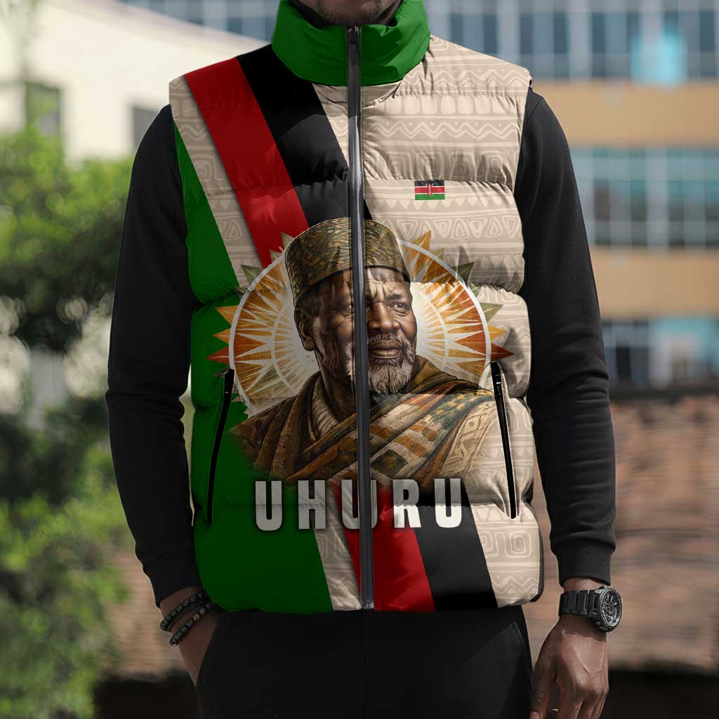 Jomo Kenyatta Sleeveless Puffer Jacket Uhuru and Kenyan Heritage Quote Tribute - African Pride