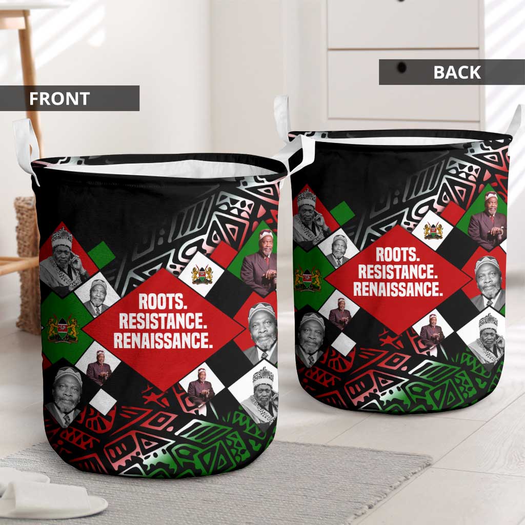 Jomo Kenyatta Laundry Basket with Roots Resistance Renaissance and Kenyan Patchwork Pattern Tribute - African Pride