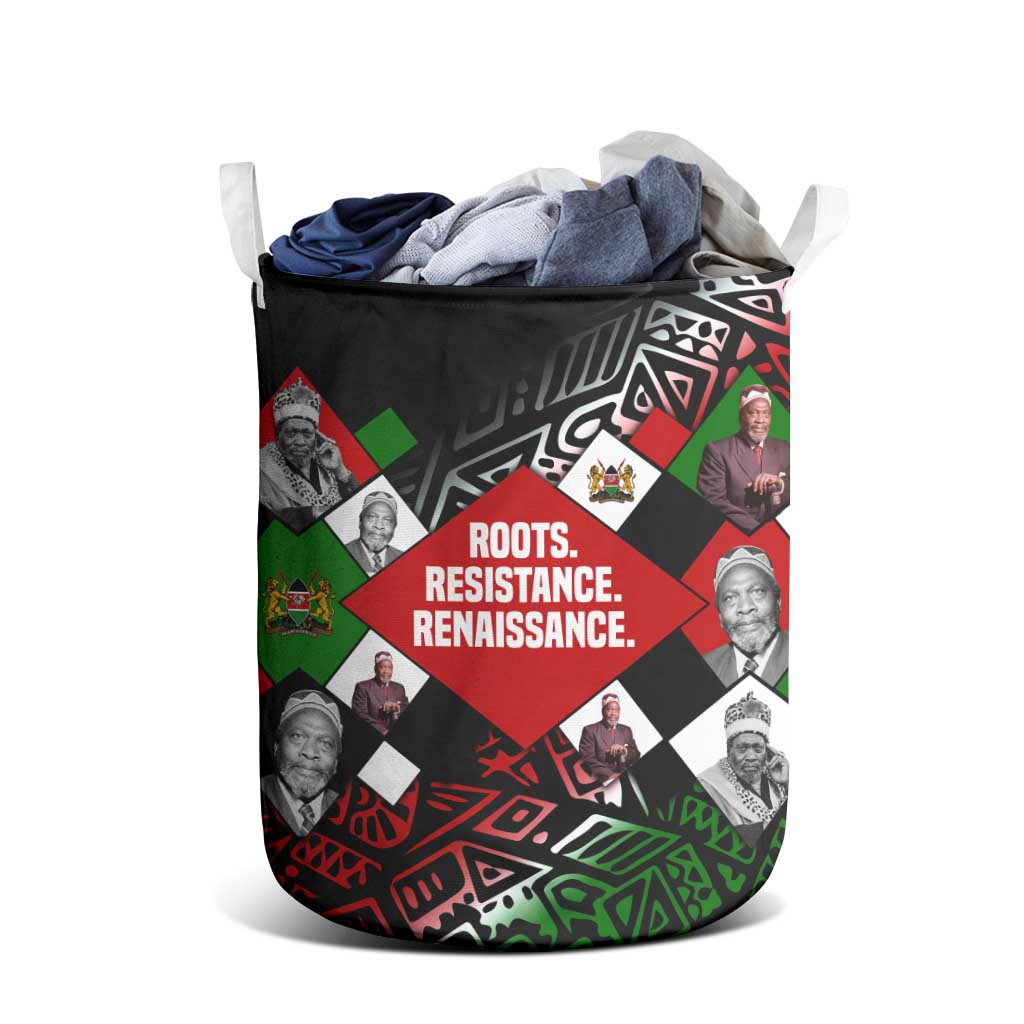 Jomo Kenyatta Laundry Basket with Roots Resistance Renaissance and Kenyan Patchwork Pattern Tribute - African Pride