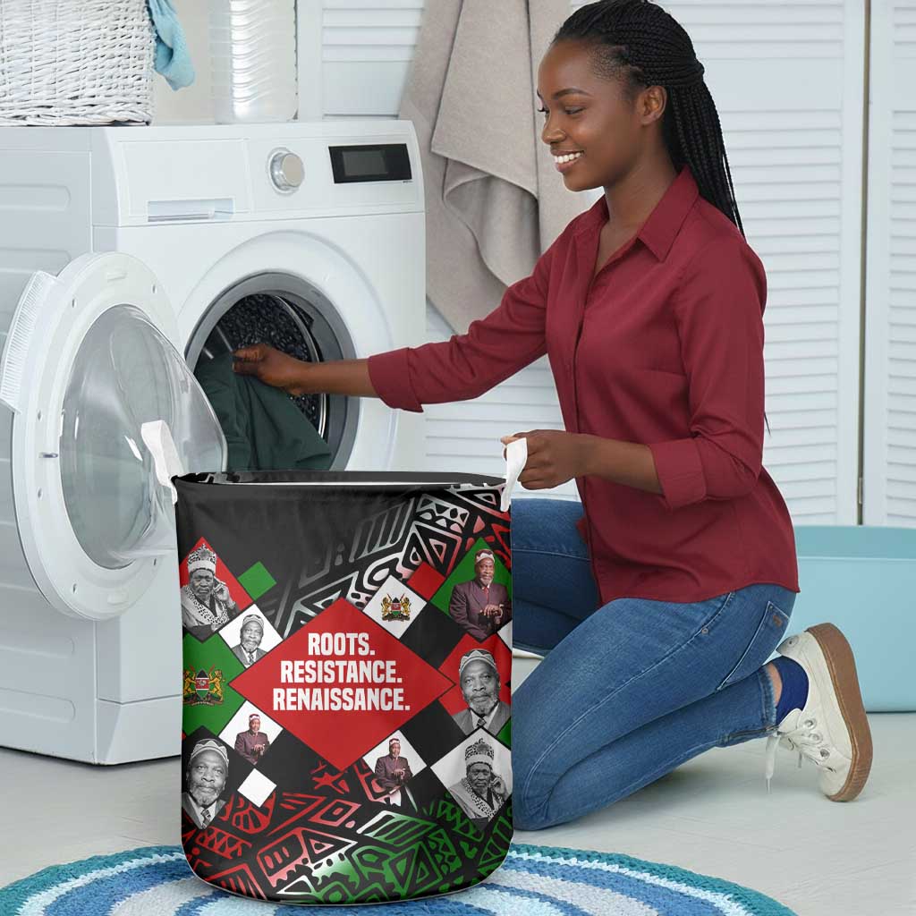 Jomo Kenyatta Laundry Basket with Roots Resistance Renaissance and Kenyan Patchwork Pattern Tribute - African Pride