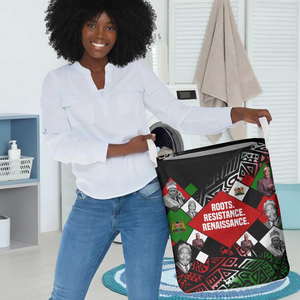 Jomo Kenyatta Laundry Basket with Roots Resistance Renaissance and Kenyan Patchwork Pattern Tribute - African Pride
