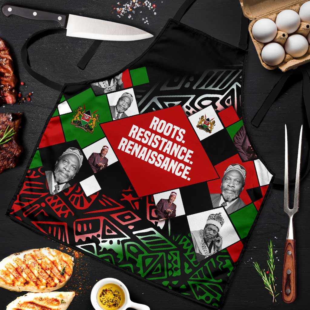 Jomo Kenyatta Apron with Roots Resistance Renaissance and Kenyan Patchwork Pattern Tribute - African Pride