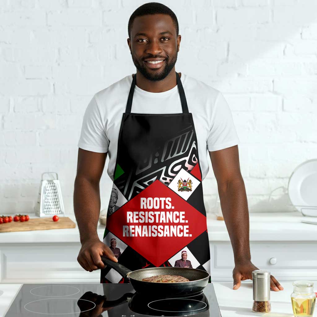 Jomo Kenyatta Apron with Roots Resistance Renaissance and Kenyan Patchwork Pattern Tribute - African Pride