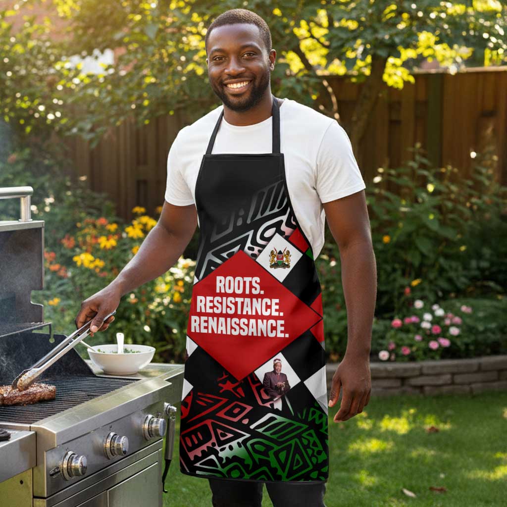 Jomo Kenyatta Apron with Roots Resistance Renaissance and Kenyan Patchwork Pattern Tribute - African Pride