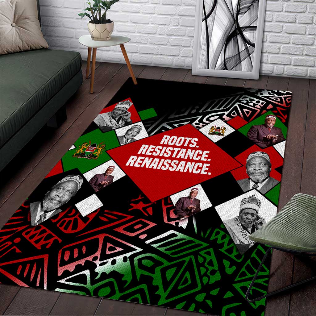 Jomo Kenyatta Area Rug with Roots Resistance Renaissance and Kenyan Patchwork Pattern Tribute - African Pride