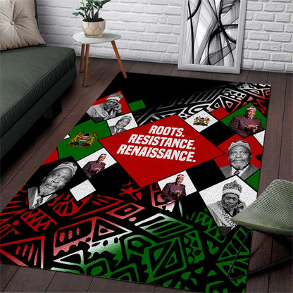 Jomo Kenyatta Area Rug with Roots Resistance Renaissance and Kenyan Patchwork Pattern Tribute - African Pride