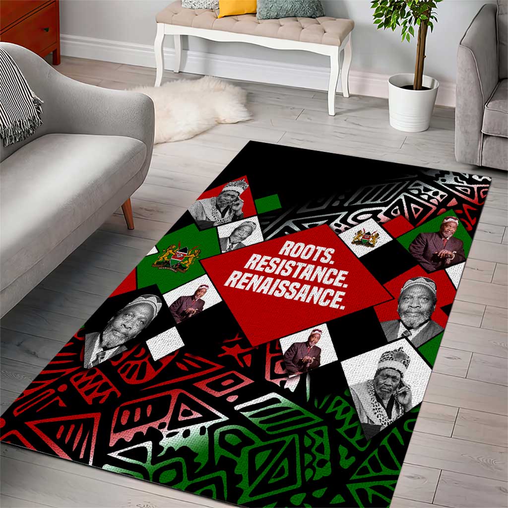 Jomo Kenyatta Area Rug with Roots Resistance Renaissance and Kenyan Patchwork Pattern Tribute - African Pride
