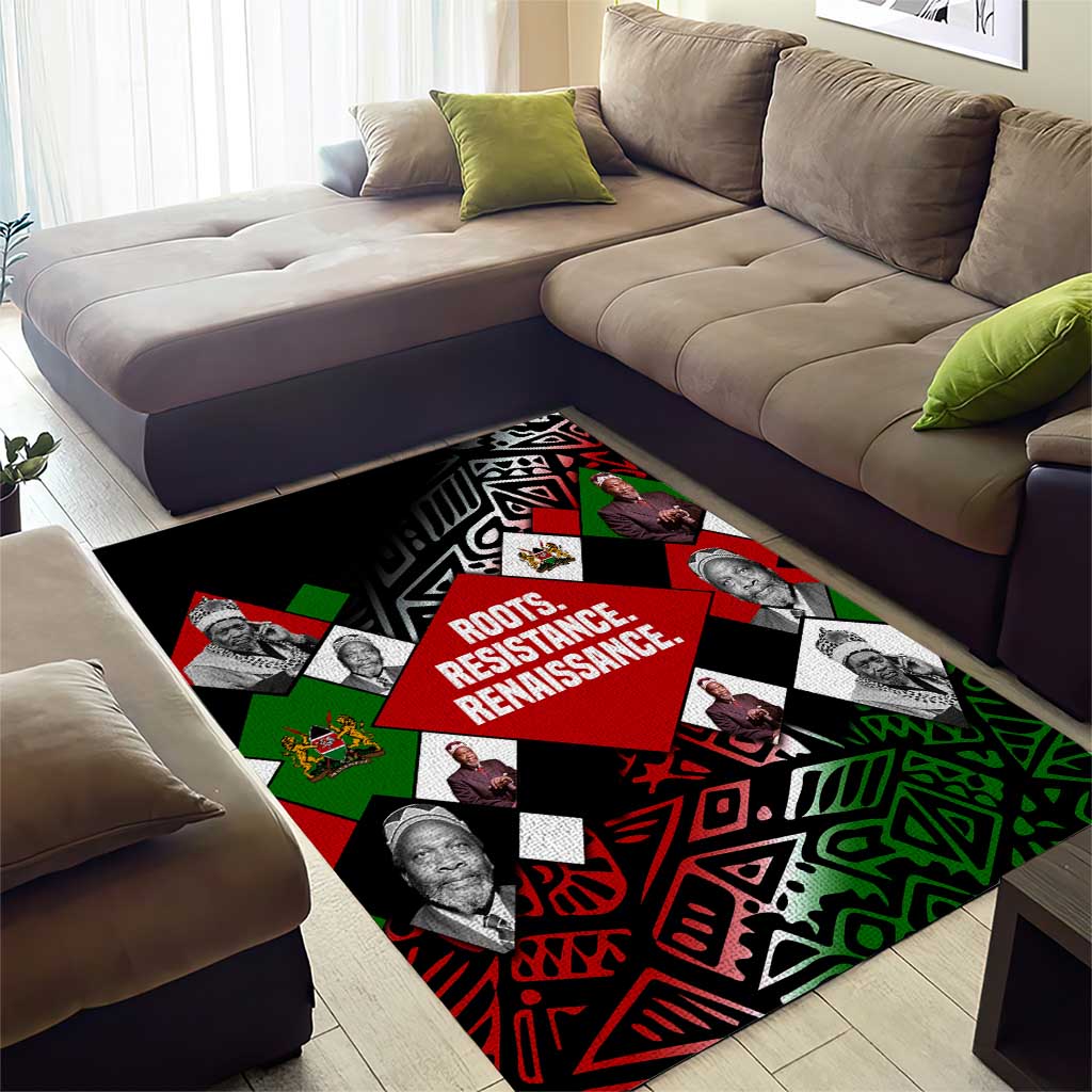 Jomo Kenyatta Area Rug with Roots Resistance Renaissance and Kenyan Patchwork Pattern Tribute - African Pride
