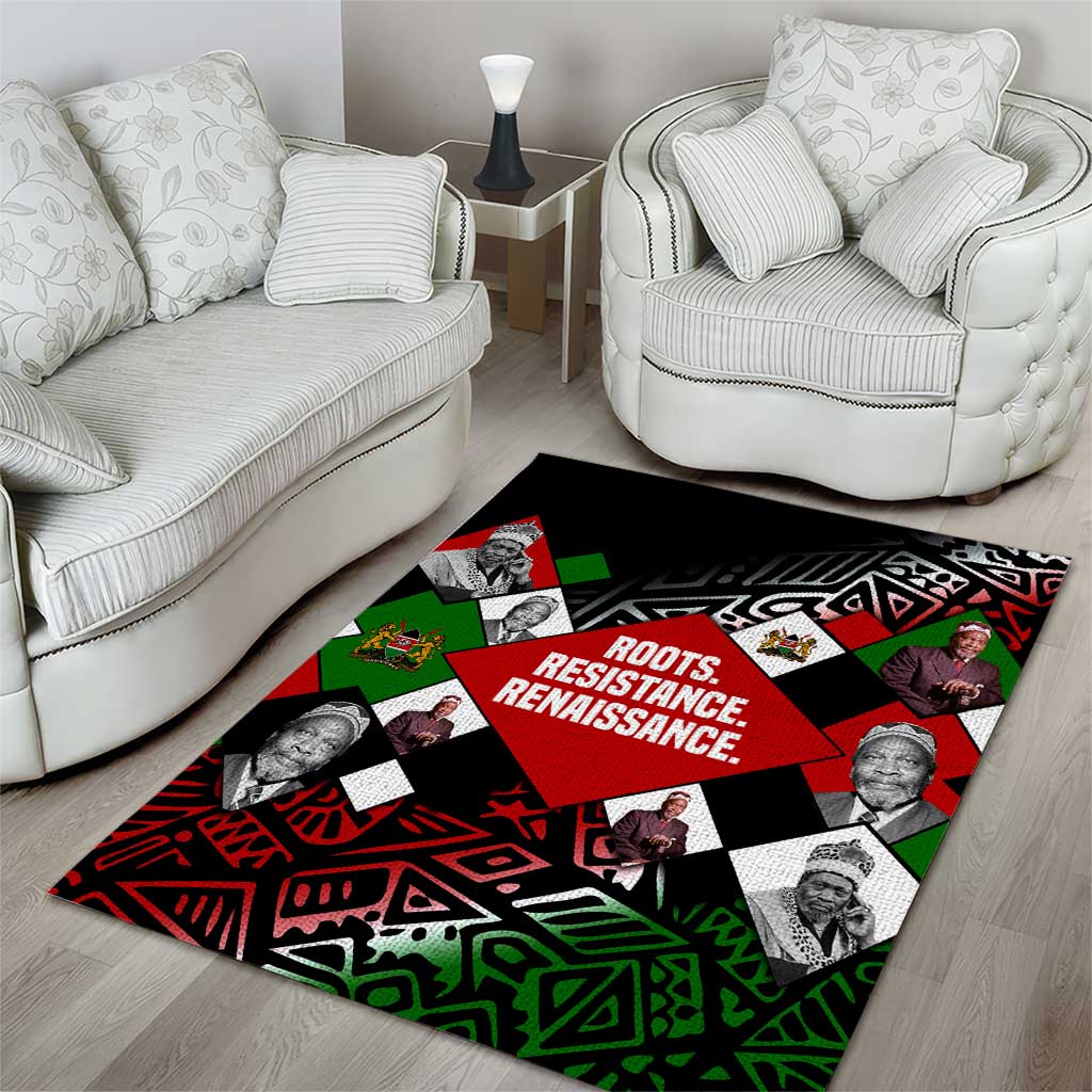 Jomo Kenyatta Area Rug with Roots Resistance Renaissance and Kenyan Patchwork Pattern Tribute - African Pride
