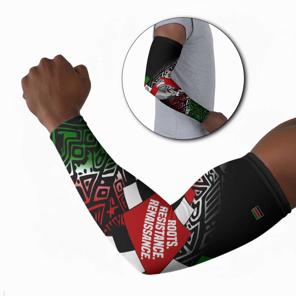 Jomo Kenyatta Arm Sleeves with Roots Resistance Renaissance and Kenyan Patchwork Pattern Tribute - African Pride