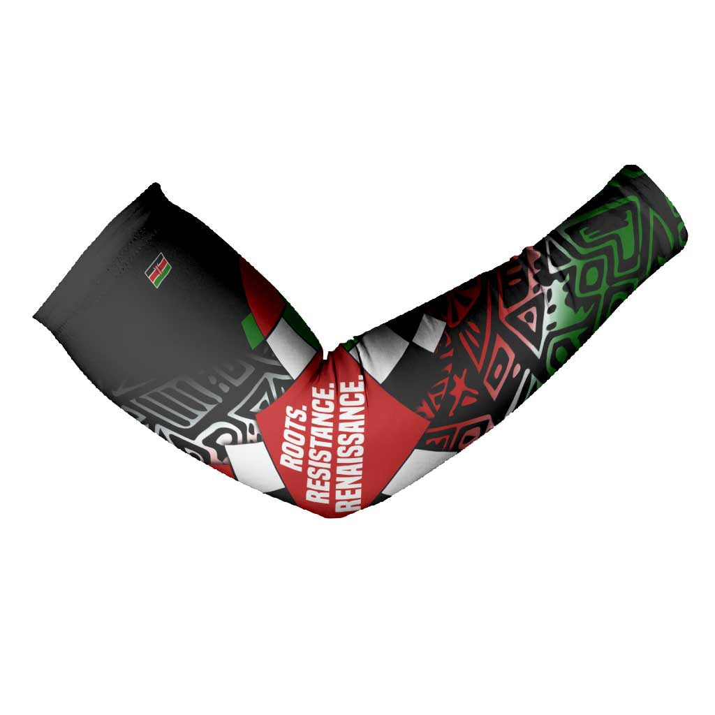 Jomo Kenyatta Arm Sleeves with Roots Resistance Renaissance and Kenyan Patchwork Pattern Tribute - African Pride