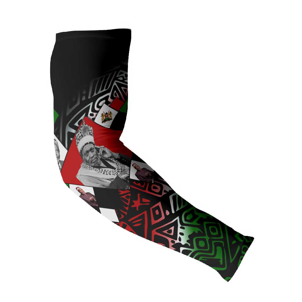 Jomo Kenyatta Arm Sleeves with Roots Resistance Renaissance and Kenyan Patchwork Pattern Tribute - African Pride