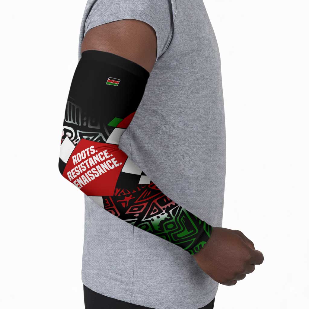 Jomo Kenyatta Arm Sleeves with Roots Resistance Renaissance and Kenyan Patchwork Pattern Tribute - African Pride