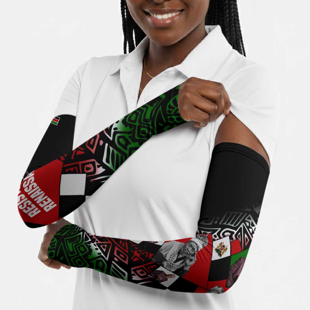 Jomo Kenyatta Arm Sleeves with Roots Resistance Renaissance and Kenyan Patchwork Pattern Tribute - African Pride