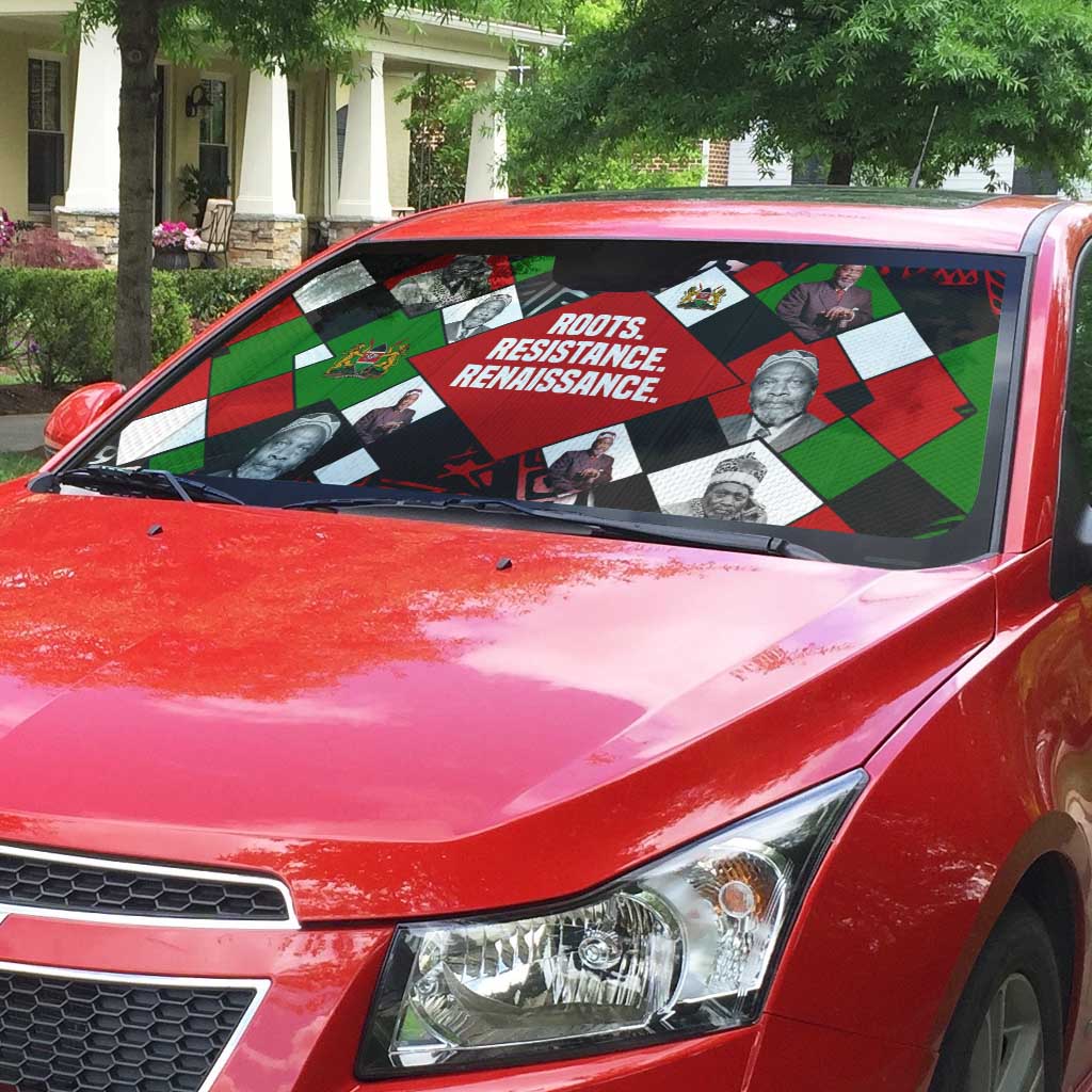 Jomo Kenyatta Auto Sun Shade with Roots Resistance Renaissance and Kenyan Patchwork Pattern Tribute - African Pride