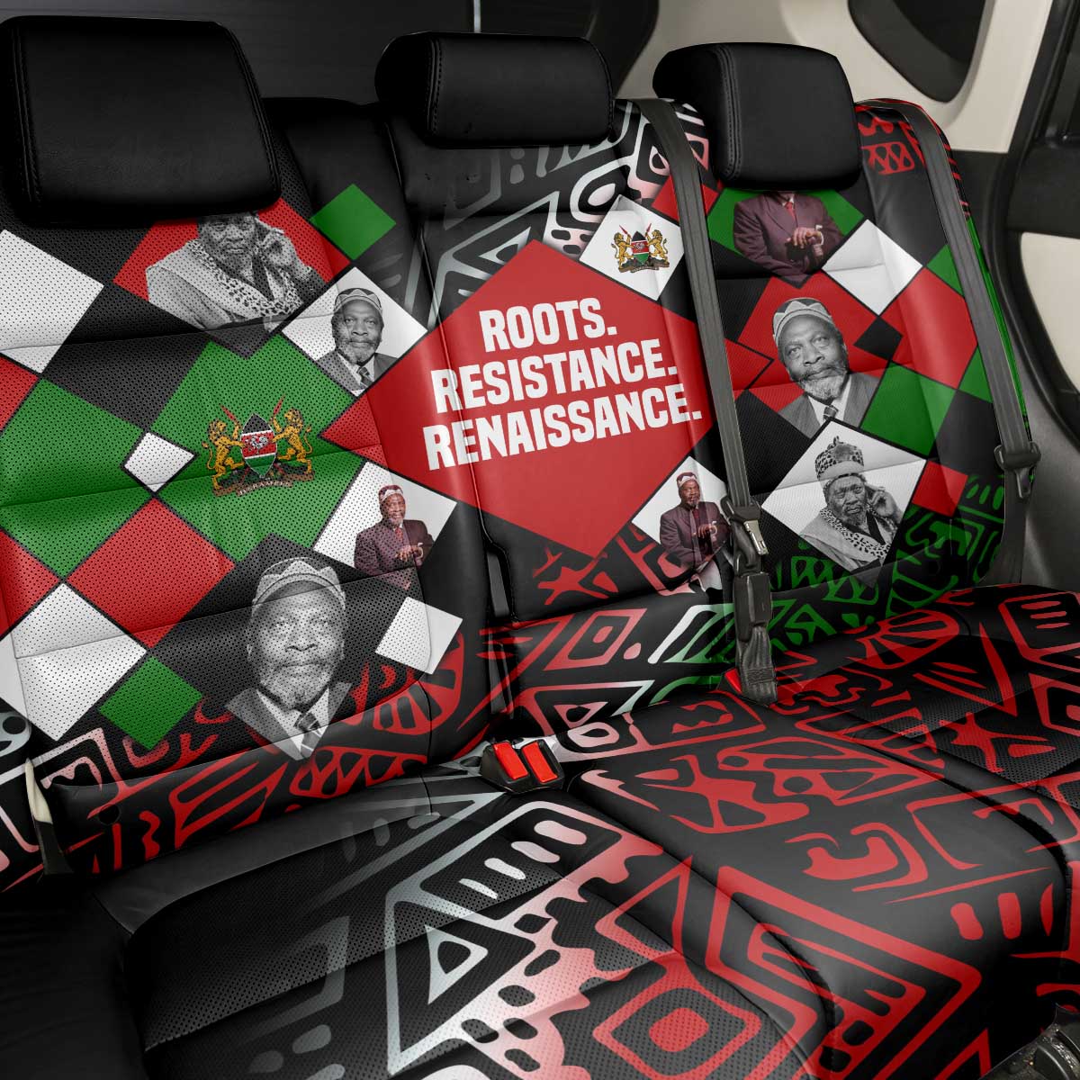 Jomo Kenyatta Back Car Seat Cover with Roots Resistance Renaissance and Kenyan Patchwork Pattern Tribute - African Pride