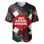 Jomo Kenyatta Baseball Jersey with Roots Resistance Renaissance and Kenyan Patchwork Pattern Tribute - African Pride