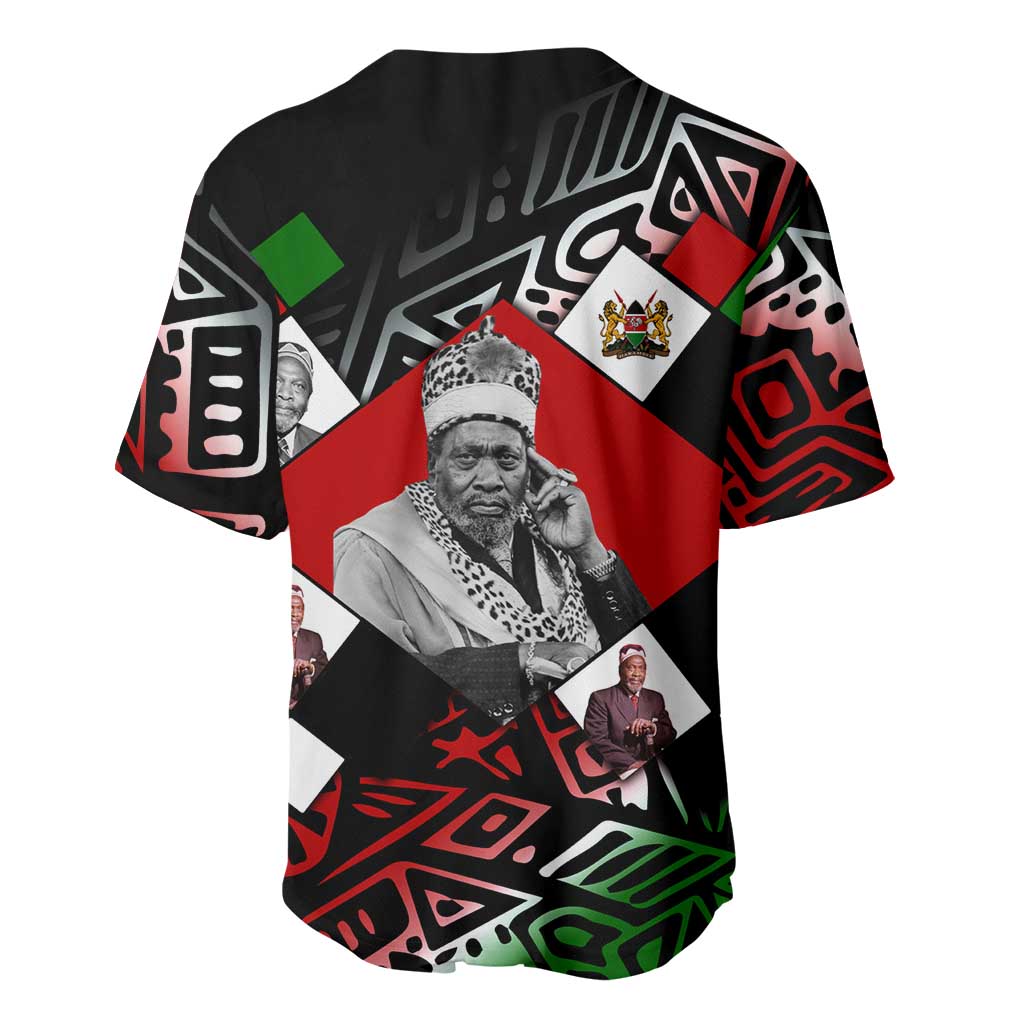 Jomo Kenyatta Baseball Jersey with Roots Resistance Renaissance and Kenyan Patchwork Pattern Tribute - African Pride