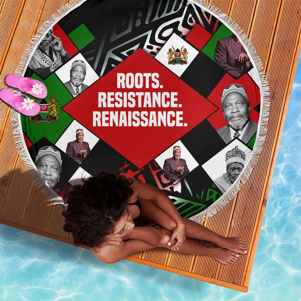 Jomo Kenyatta Beach Blanket with Roots Resistance Renaissance and Kenyan Patchwork Pattern Tribute - African Pride