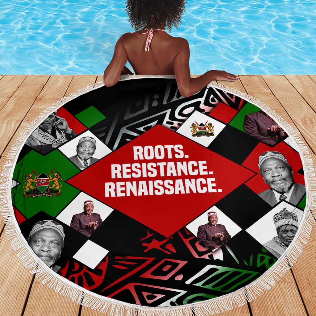 Jomo Kenyatta Beach Blanket with Roots Resistance Renaissance and Kenyan Patchwork Pattern Tribute - African Pride