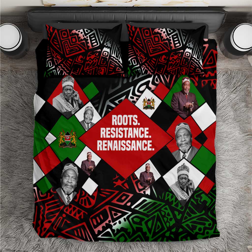Jomo Kenyatta Bedding Set with Roots Resistance Renaissance and Kenyan Patchwork Pattern Tribute - African Pride