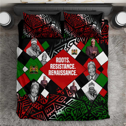 Jomo Kenyatta Bedding Set with Roots Resistance Renaissance and Kenyan Patchwork Pattern Tribute - African Pride