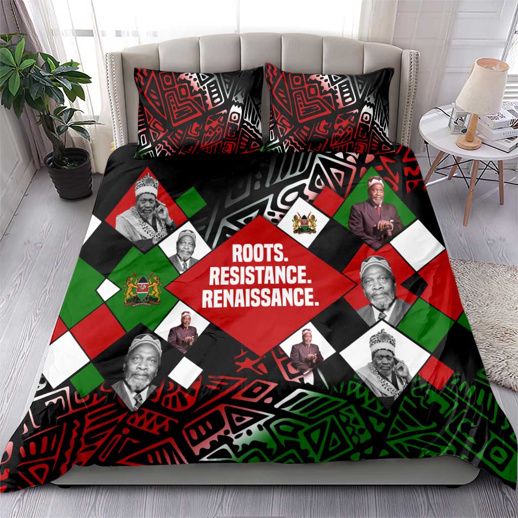 Jomo Kenyatta Bedding Set with Roots Resistance Renaissance and Kenyan Patchwork Pattern Tribute - African Pride