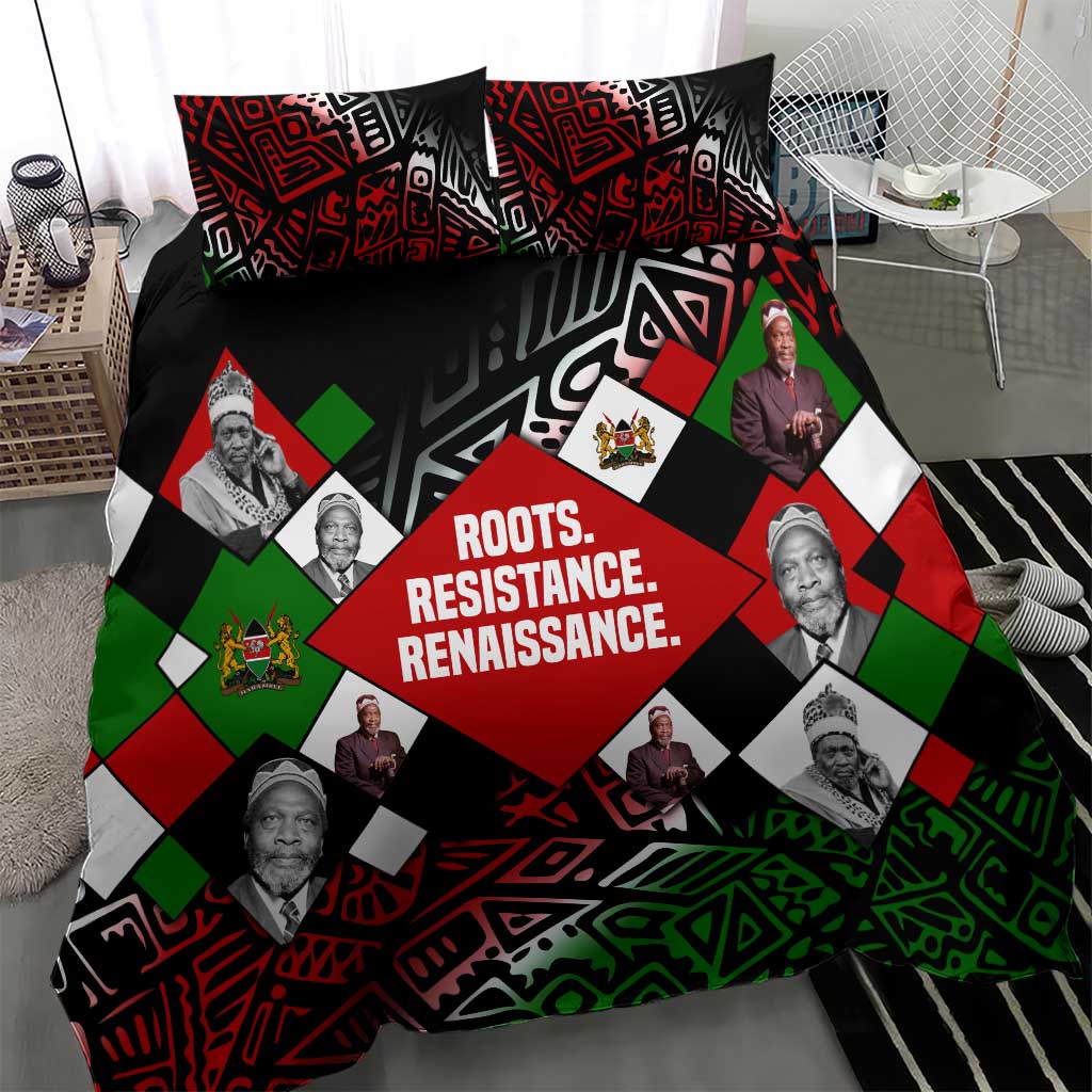 Jomo Kenyatta Bedding Set with Roots Resistance Renaissance and Kenyan Patchwork Pattern Tribute - African Pride