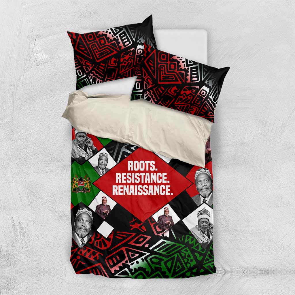 Jomo Kenyatta Bedding Set with Roots Resistance Renaissance and Kenyan Patchwork Pattern Tribute - African Pride