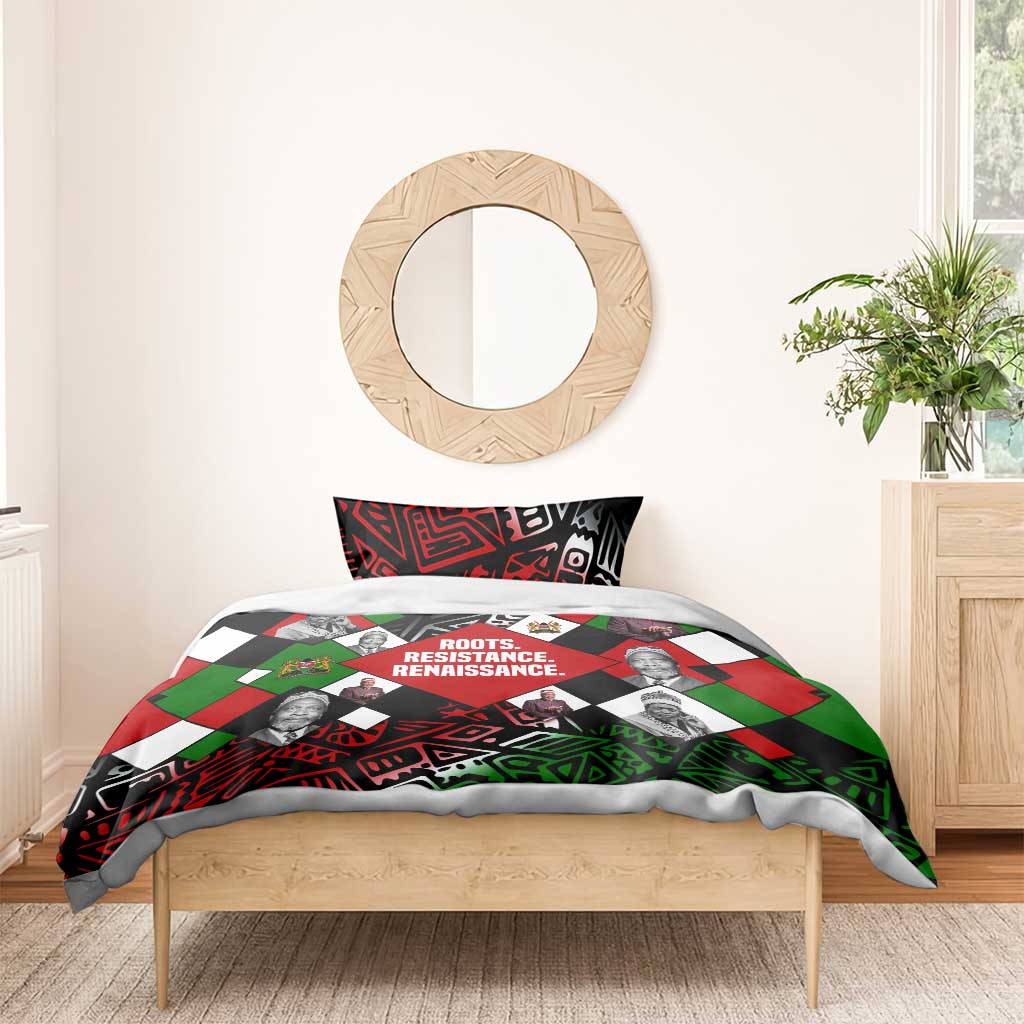 Jomo Kenyatta Bedding Set with Roots Resistance Renaissance and Kenyan Patchwork Pattern Tribute - African Pride