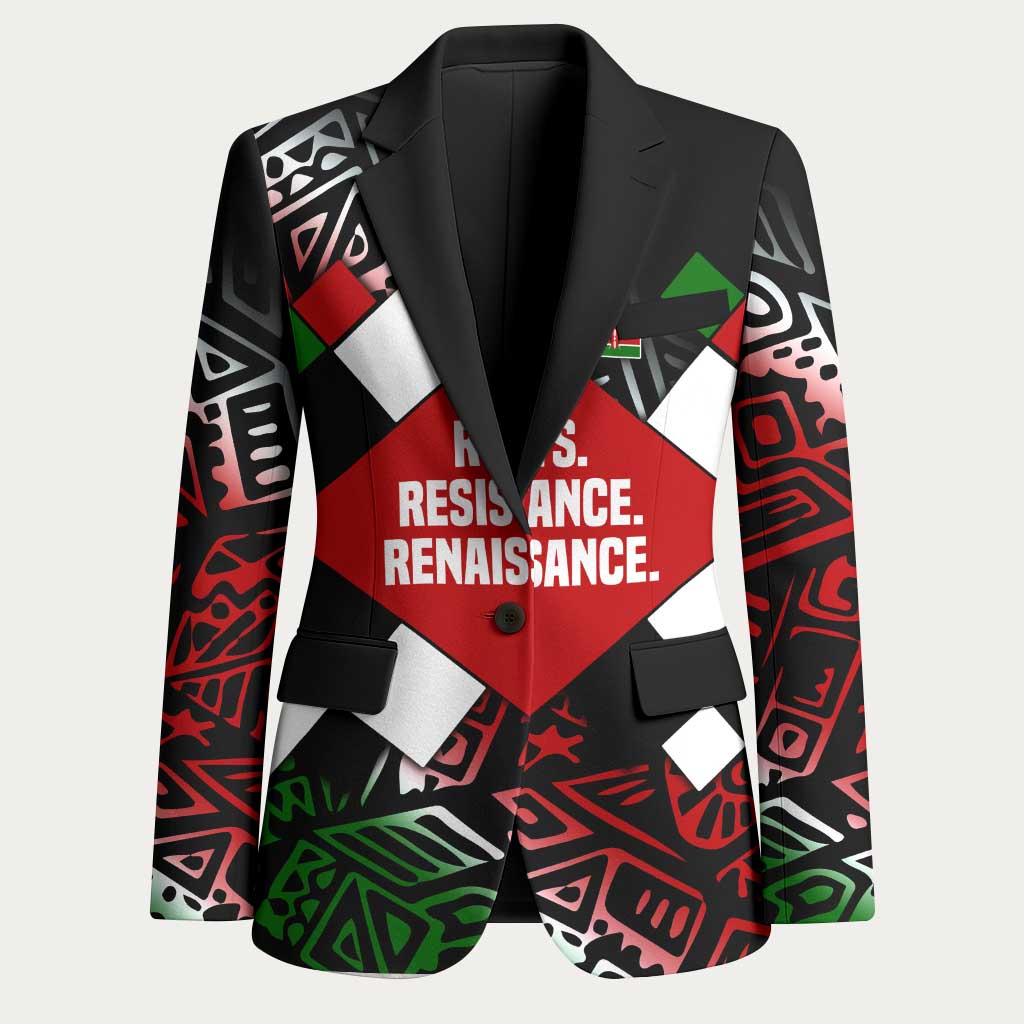 Jomo Kenyatta Blazer with Roots Resistance Renaissance and Kenyan Patchwork Pattern Tribute - African Pride