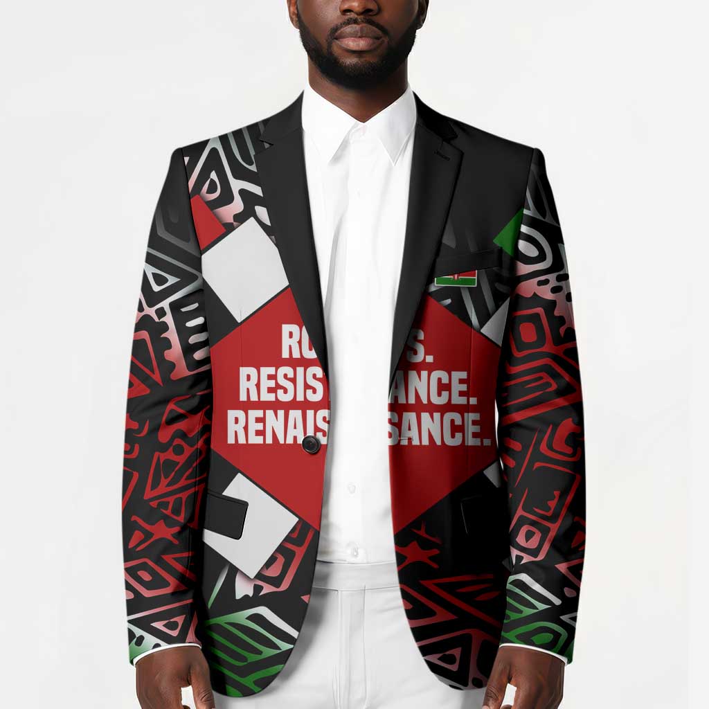 Jomo Kenyatta Blazer with Roots Resistance Renaissance and Kenyan Patchwork Pattern Tribute - African Pride