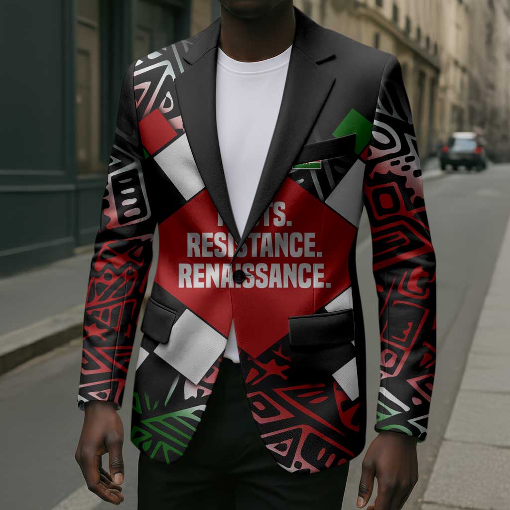Jomo Kenyatta Blazer with Roots Resistance Renaissance and Kenyan Patchwork Pattern Tribute - African Pride