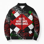 Jomo Kenyatta Bomber Puffer Jacket with Roots Resistance Renaissance and Kenyan Patchwork Pattern Tribute - African Pride