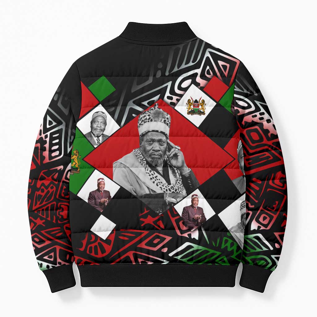 Jomo Kenyatta Bomber Puffer Jacket with Roots Resistance Renaissance and Kenyan Patchwork Pattern Tribute - African Pride