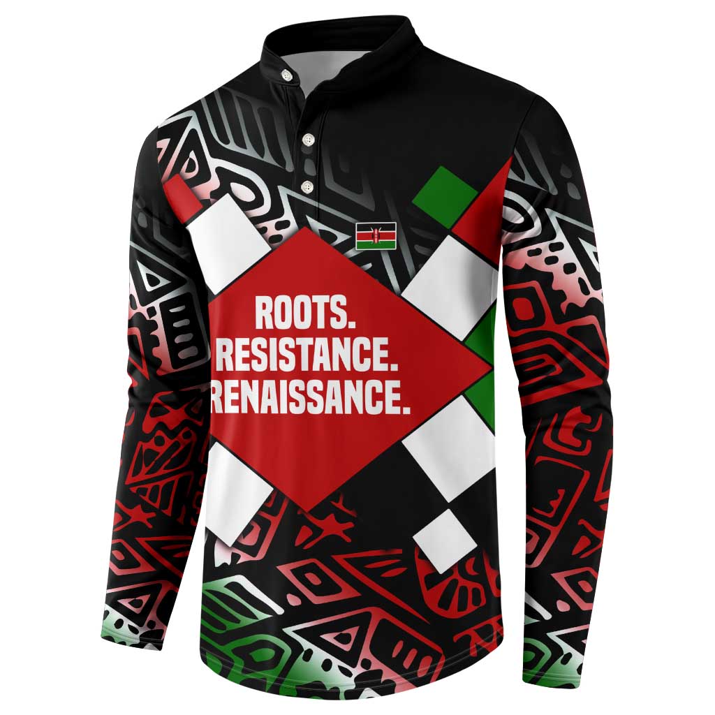Jomo Kenyatta Button Sweatshirt with Roots Resistance Renaissance and Kenyan Patchwork Pattern Tribute
