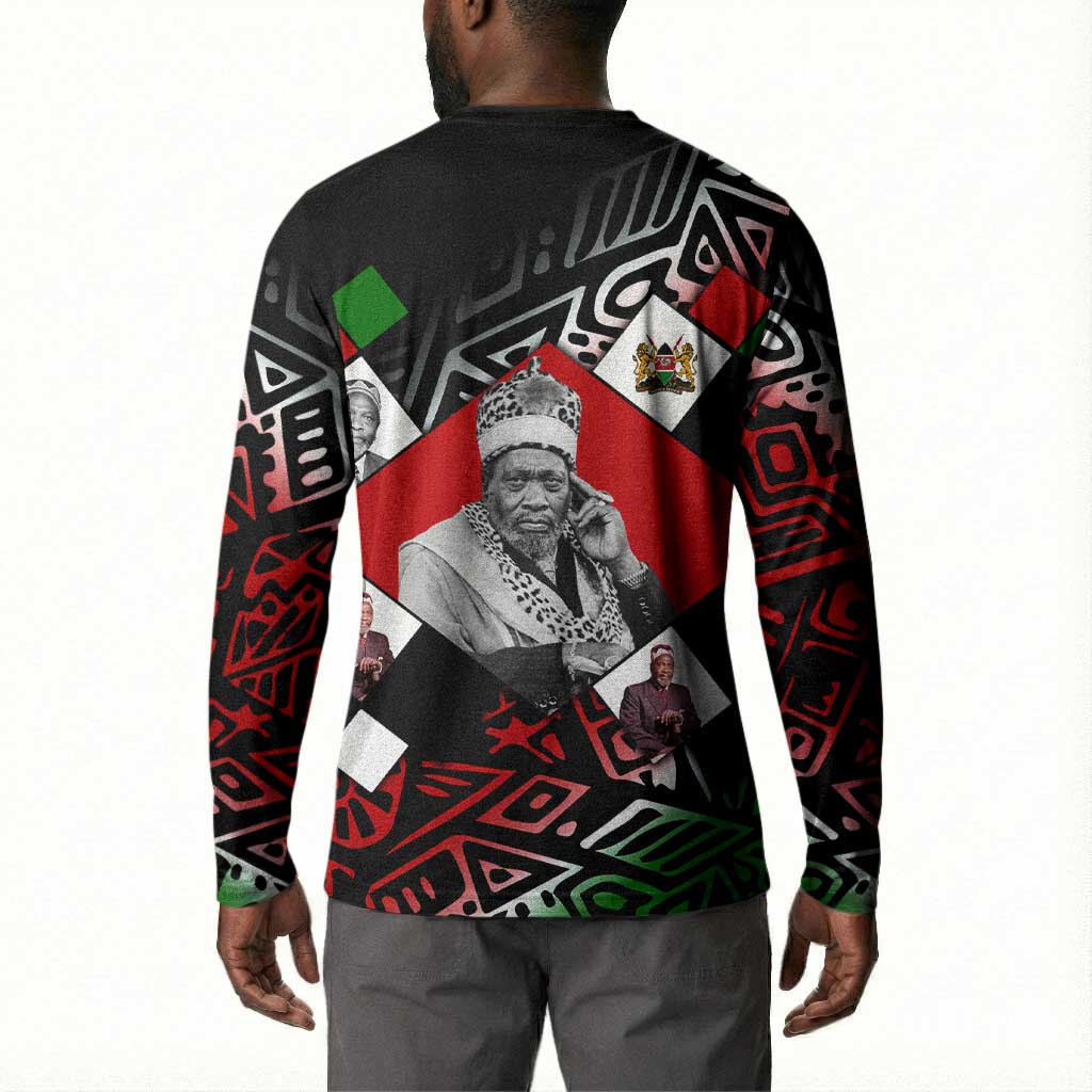 Jomo Kenyatta Button Sweatshirt with Roots Resistance Renaissance and Kenyan Patchwork Pattern Tribute