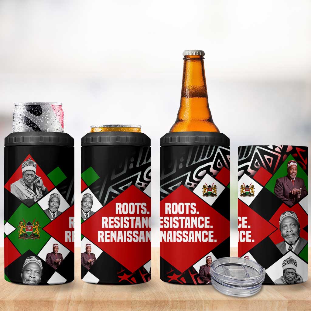 Jomo Kenyatta 4 in 1 Can Cooler Tumbler with Roots Resistance Renaissance and Kenyan Patchwork Pattern Tribute - African Pride