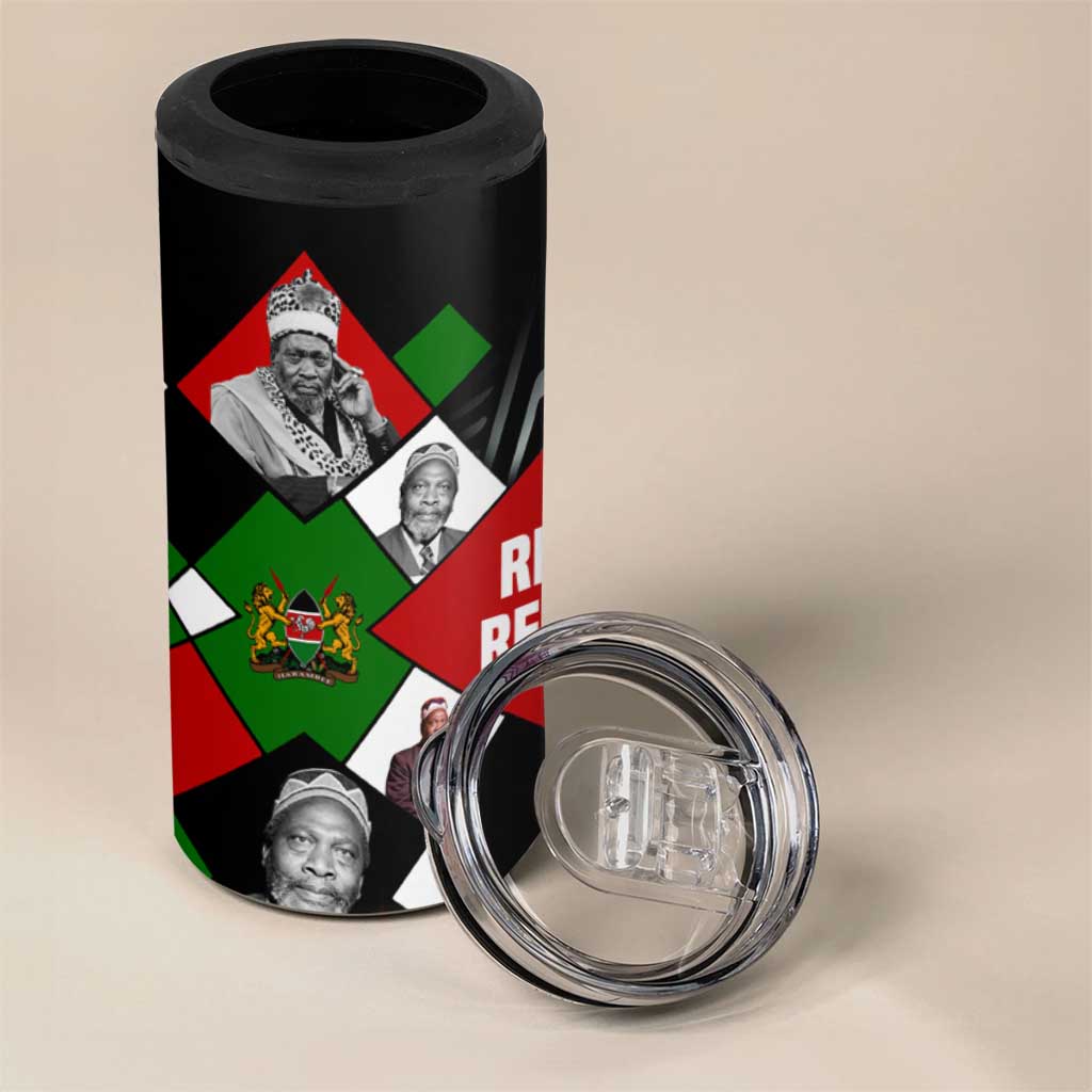 Jomo Kenyatta 4 in 1 Can Cooler Tumbler with Roots Resistance Renaissance and Kenyan Patchwork Pattern Tribute - African Pride
