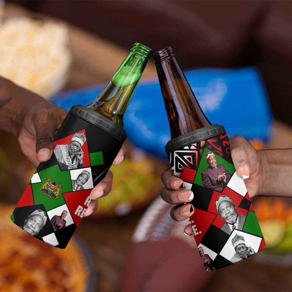 Jomo Kenyatta 4 in 1 Can Cooler Tumbler with Roots Resistance Renaissance and Kenyan Patchwork Pattern Tribute - African Pride