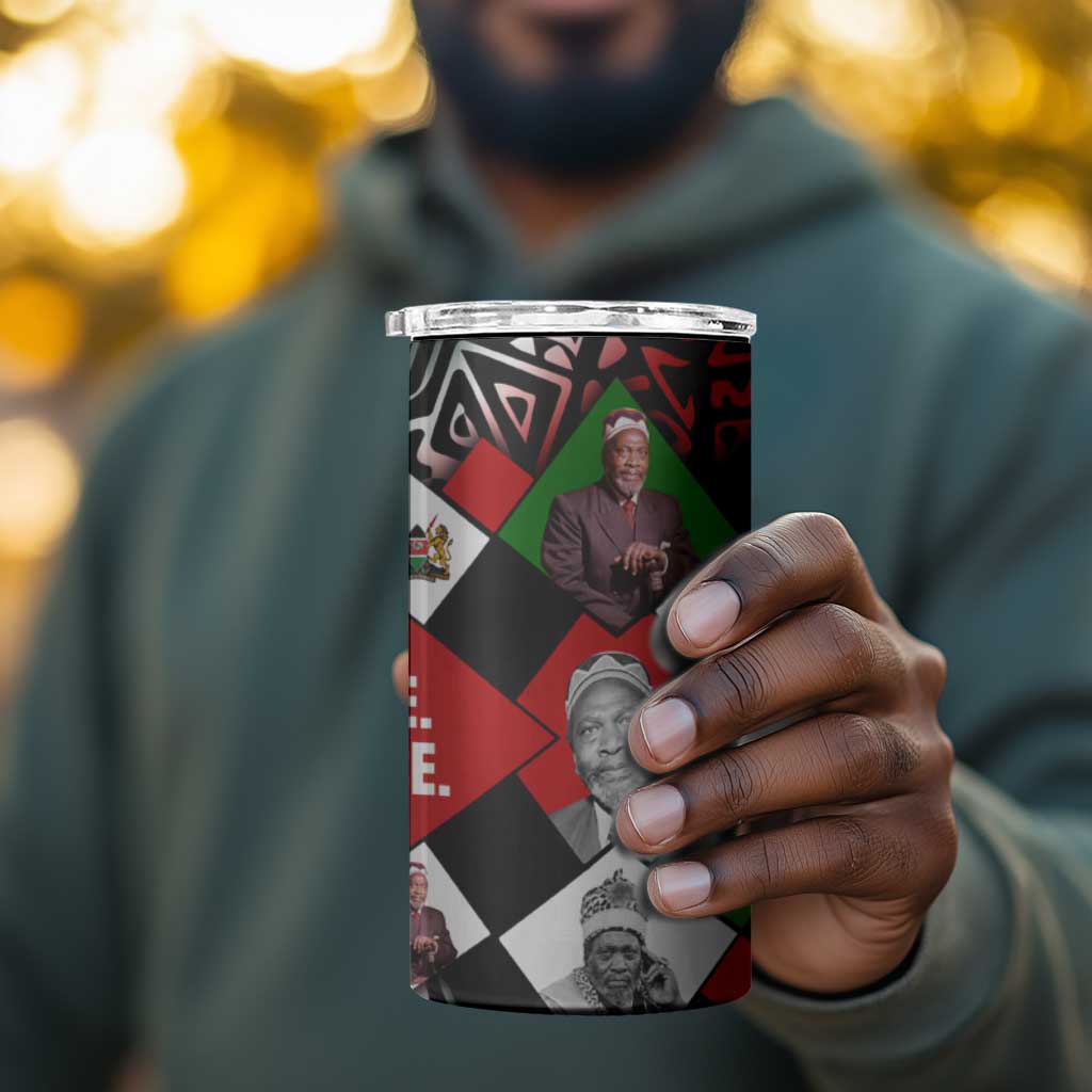 Jomo Kenyatta 4 in 1 Can Cooler Tumbler with Roots Resistance Renaissance and Kenyan Patchwork Pattern Tribute - African Pride